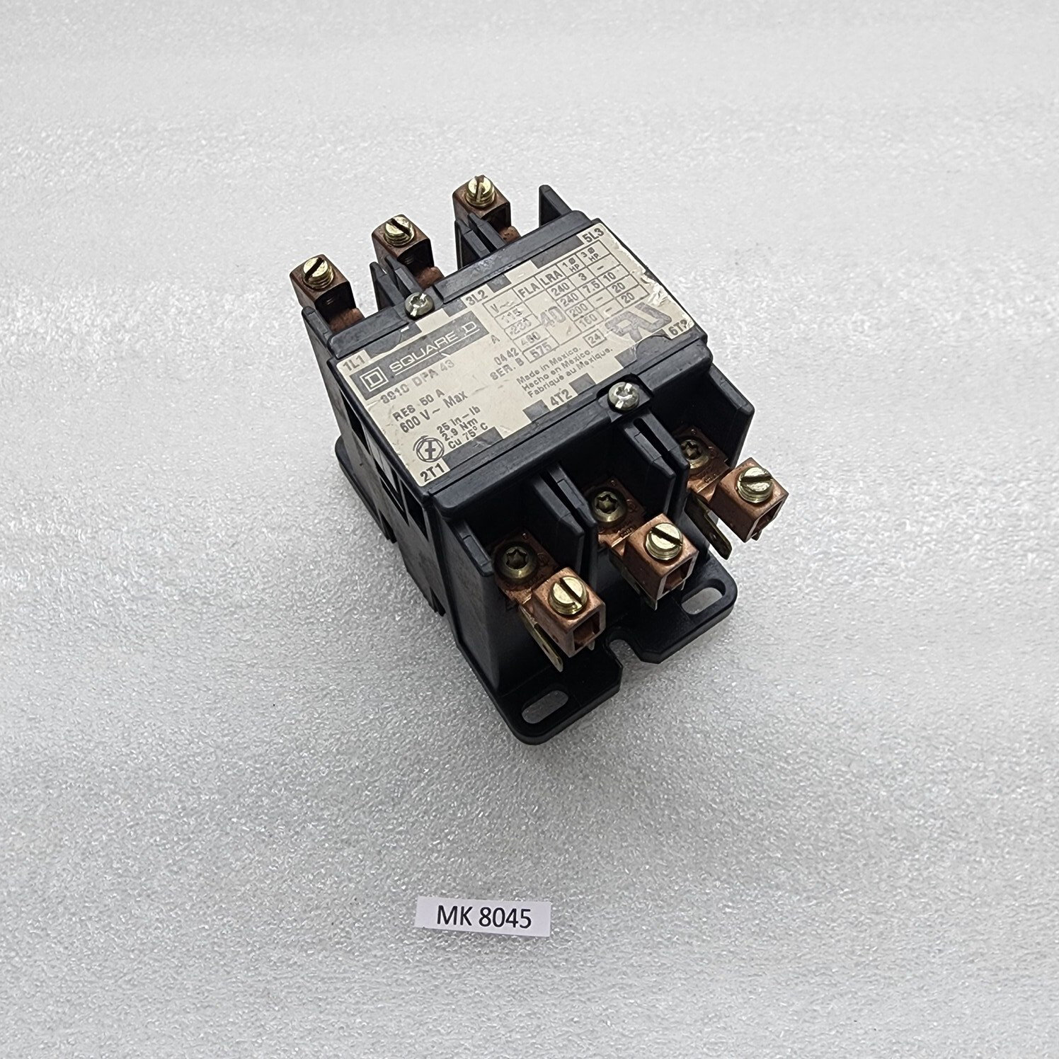 SQUARE D 8910DPA43 3-POLE DEFINITE PURPOSE CONTACTOR 40A - Image 6