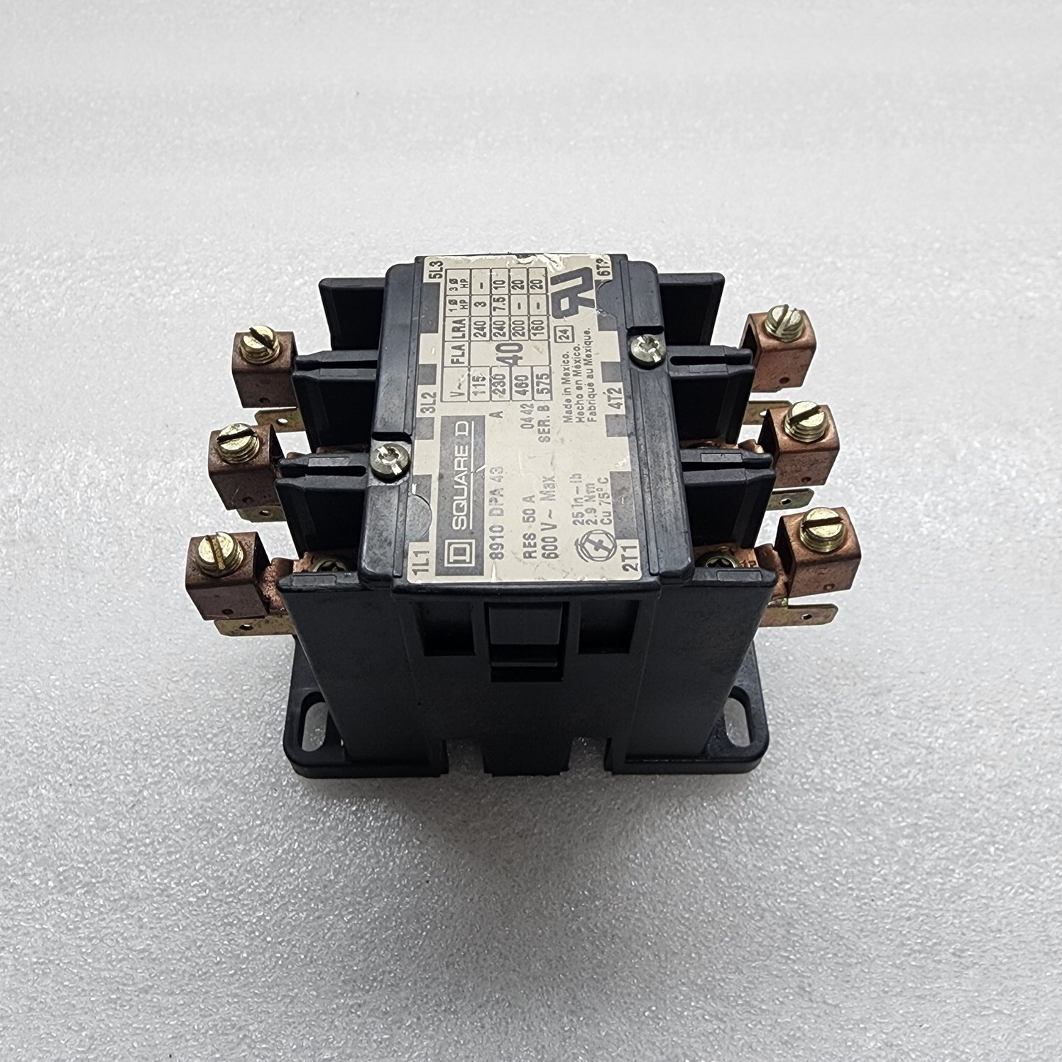 SQUARE D 8910DPA43 3-POLE DEFINITE PURPOSE CONTACTOR 40A - Image 2