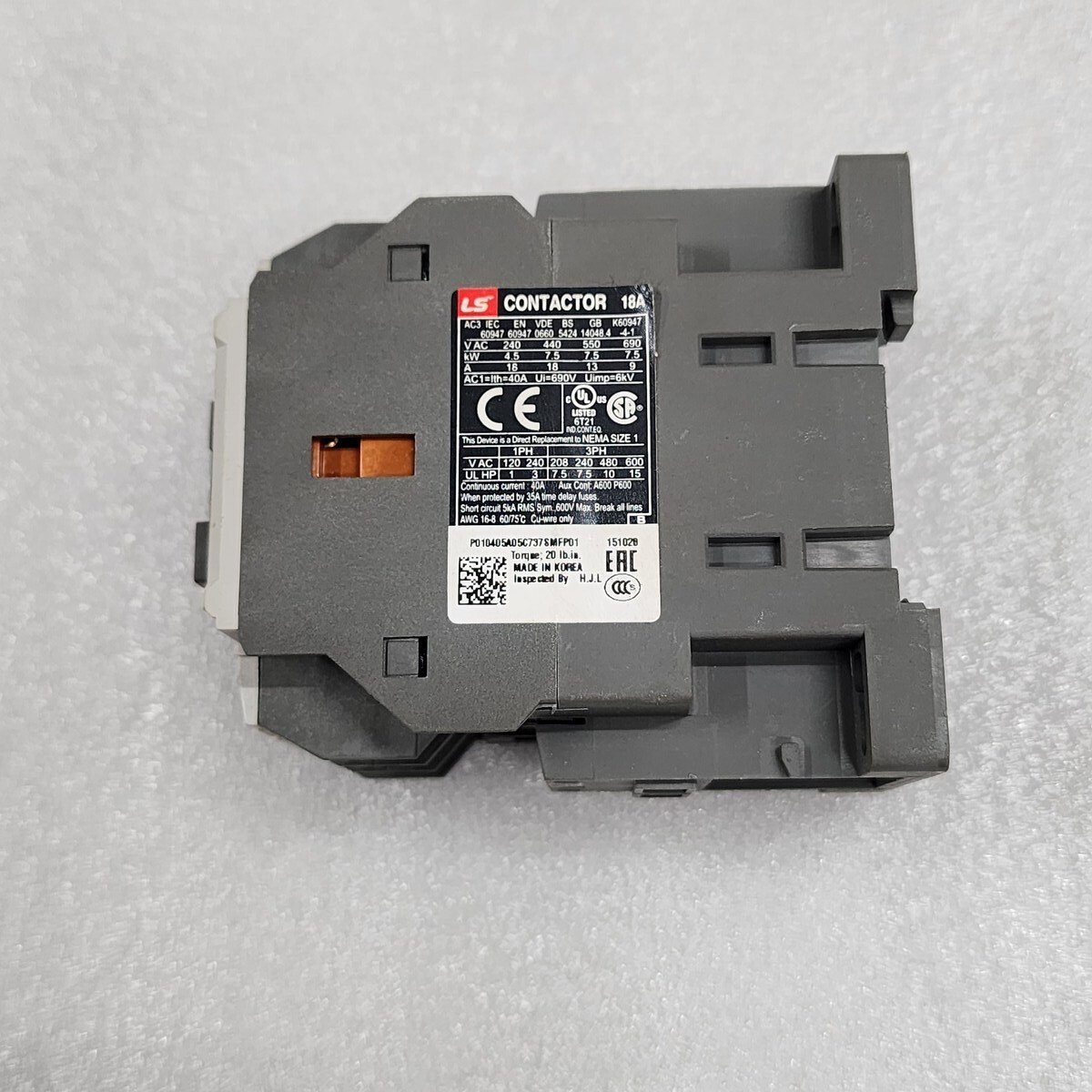 LS ELECTRIC MC-18B MAGNETIC CONTACTOR 18A COIL VOLTAGE 110V - Image 5