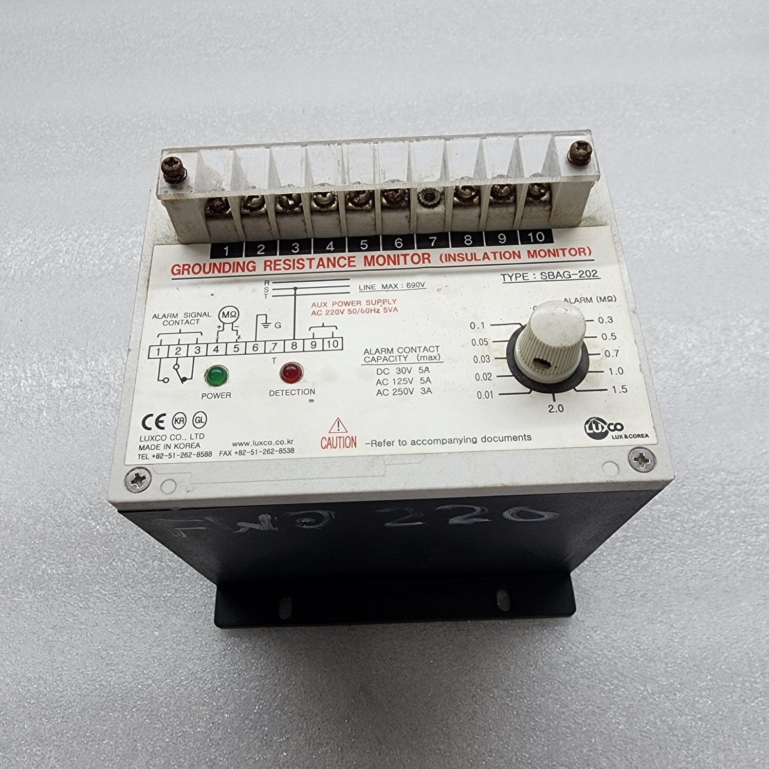 LUXCO SBAG-202 INSULATION MONITOR 220V