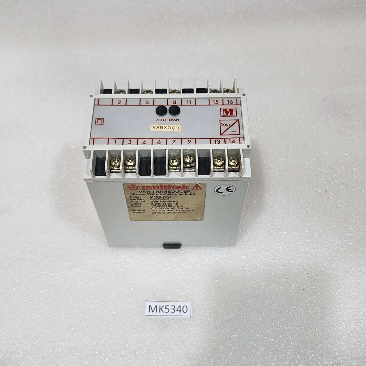 MULTITEK M100-XA4 VAR TRANSDUCER VT600/120V L-L CT 5000/5A 2.41A - Image 6