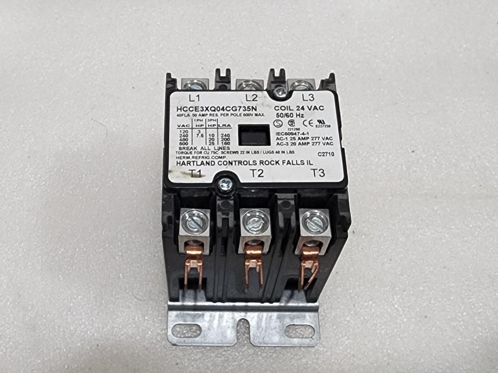 HARTLAND CONTROLS HCCE3XQ04CG735N 3-POLE CONTACTOR COIL VOLTAGE 24V - Image 2
