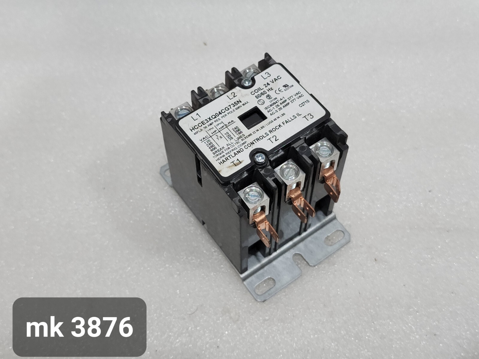 HARTLAND CONTROLS HCCE3XQ04CG735N 3-POLE CONTACTOR COIL VOLTAGE 24V - Image 9