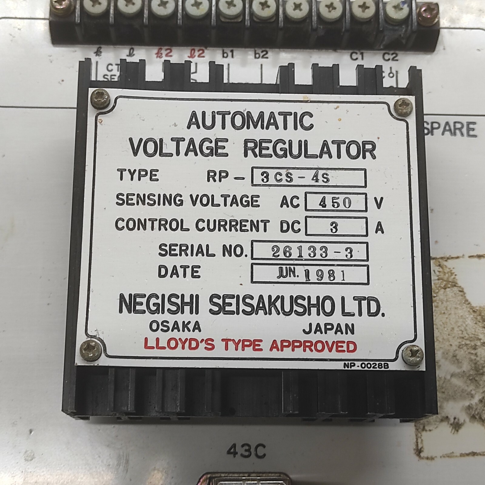 NEGISHI SEISAKUSHO RP-3CS-4S AUTOMATIC VOLTAGE REGULATOR 450VAC - Image 3