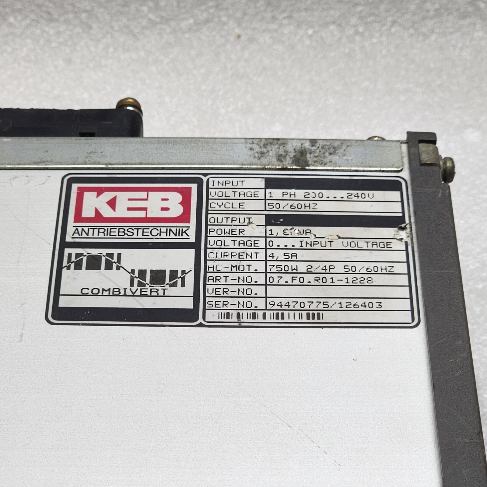 KEB 07.F0.R01-1228 FREQUENCY INVERTER 0.75KW KARL E BRINKMANN - Image 4