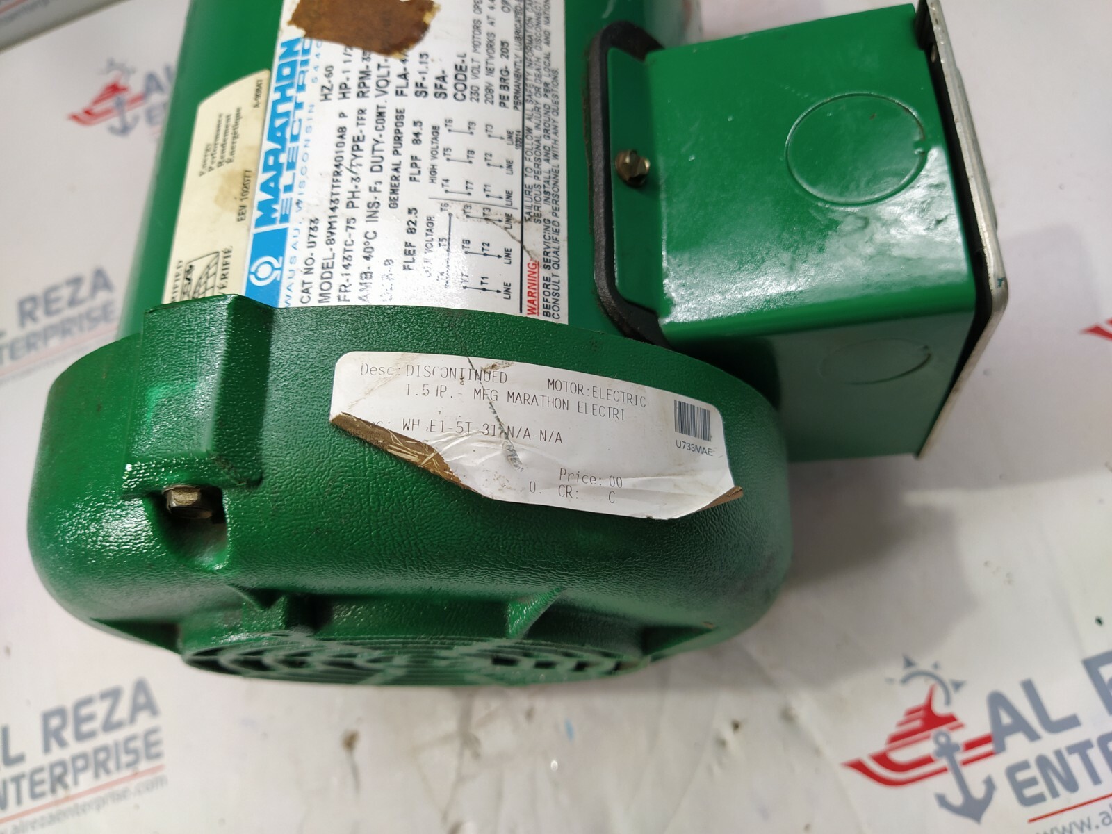 MARATHON ELECTRIC 8VM143TTFR4010AB-P ELECTRIC MOTOR U733 1.5-HP 3500 RPM 230/460 - Image 6