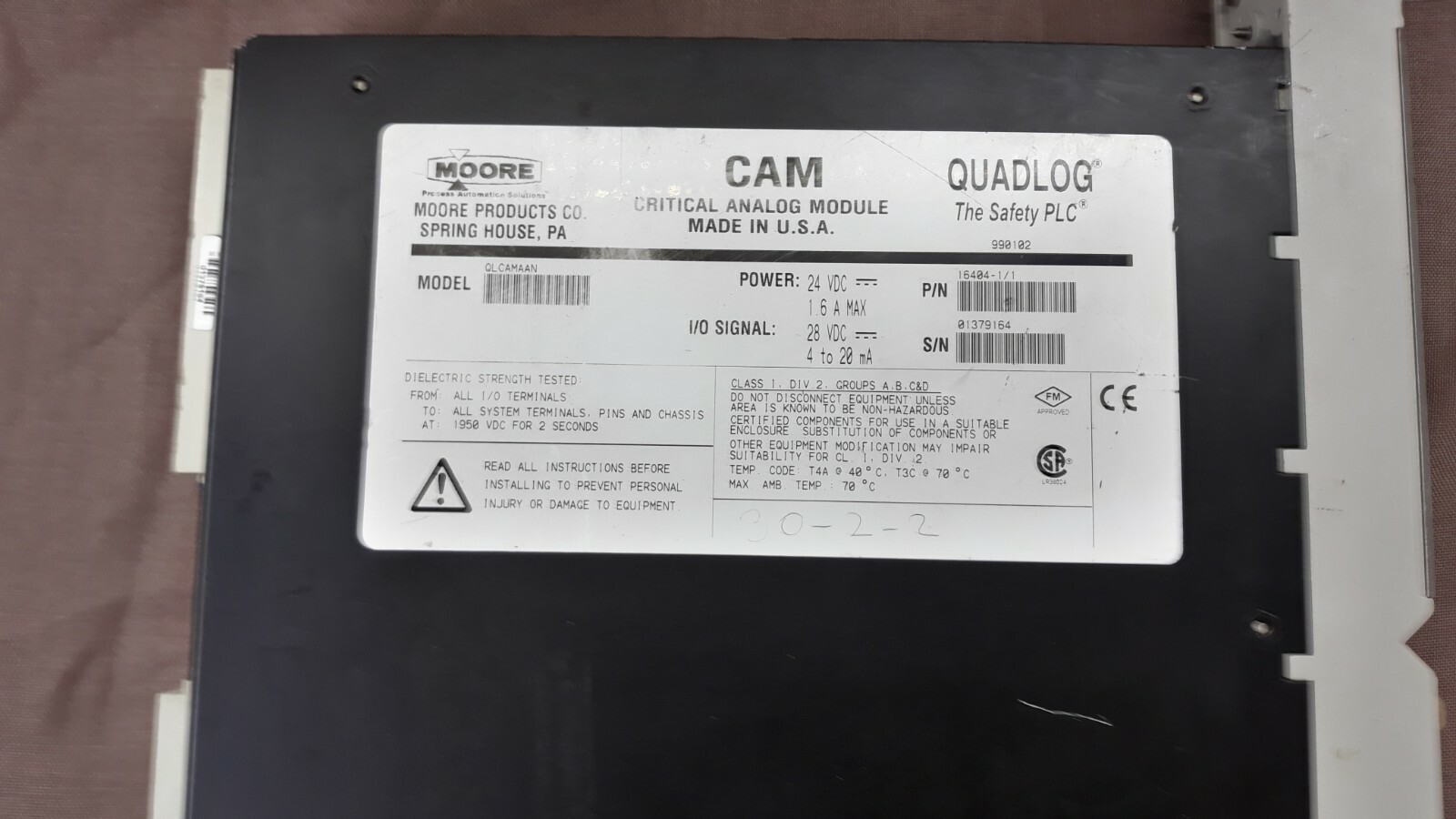 Moore CAM Critical Analog Module QLCAMAAN QUADLOG P/N 16404-1/1 - Image 6