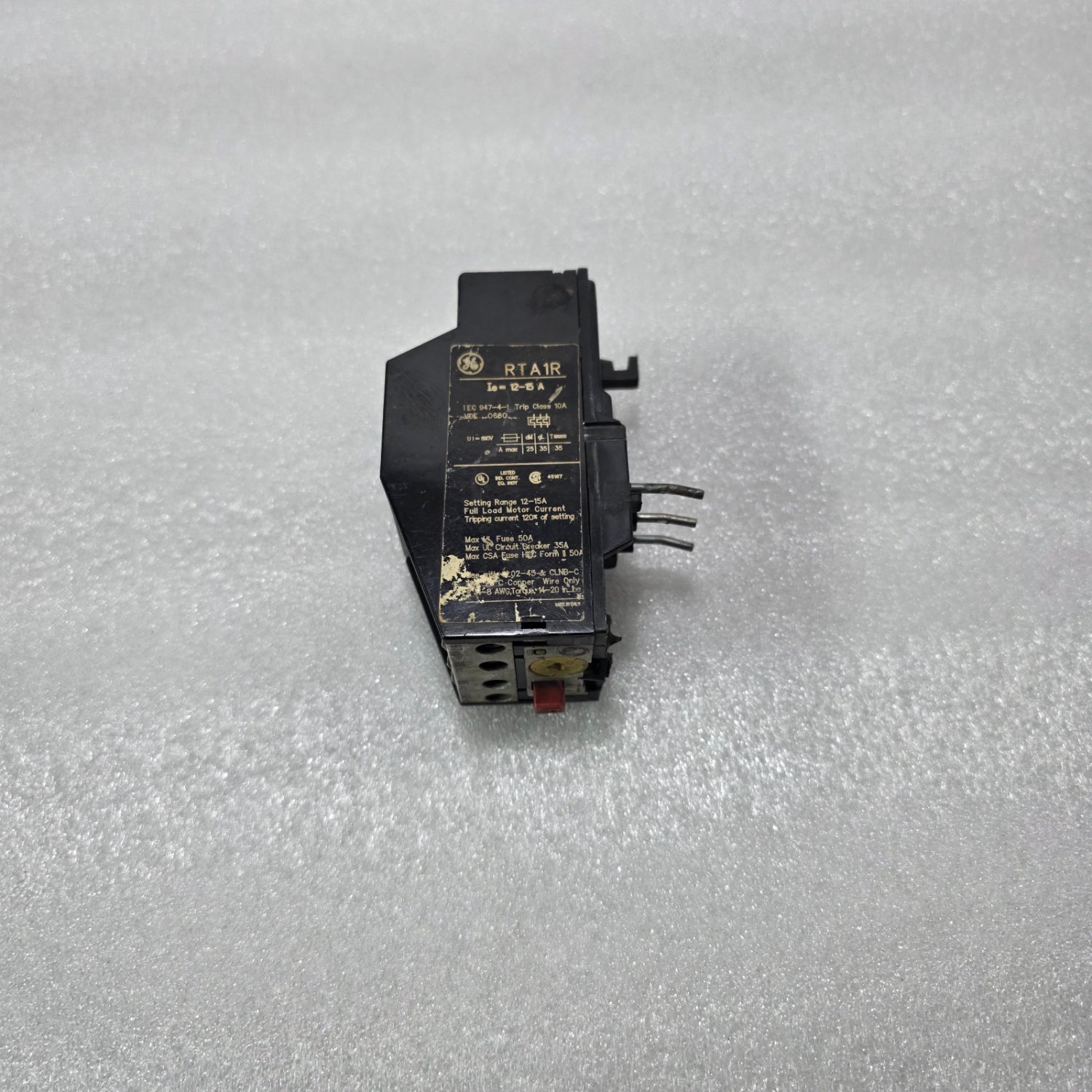 GE RTA1R THERMAL OVERLOAD RELAY 12-15A WITH AUXILIARY CONTACT MODULE 690V - Image 3
