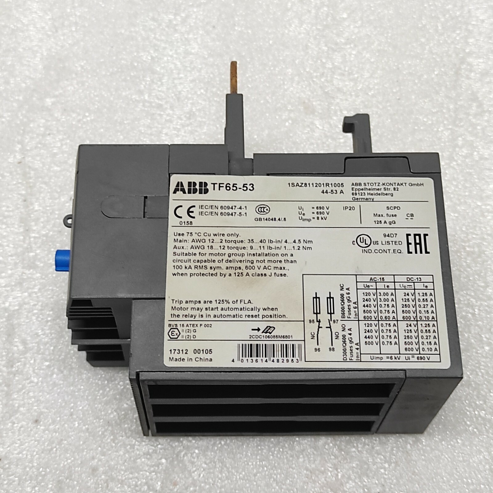 ABB TF 65-53 THERMAL OVERLOAD RELAY 1SAZ811201R1005 44-53A - Image 6